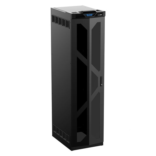 AtlasIED TT45-30P Texas Tough rack, angled front view with acrylic door and side vents