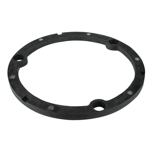 AtlasIED MS20MIR magnetic isolation ring, angled view of black ring with embedded magnets and cutouts