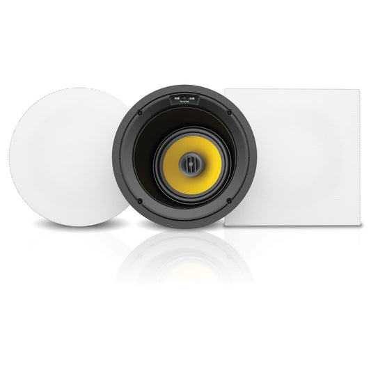AtlasIED T625ACW 6.5" in-wall speaker with yellow woofer plus included round and square white grilles