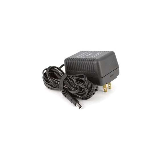 CH12 AC power adapter angled view showing black wall-mount body with two-prong plug and coiled DC cable ending in barrel connector, Lectrosonics