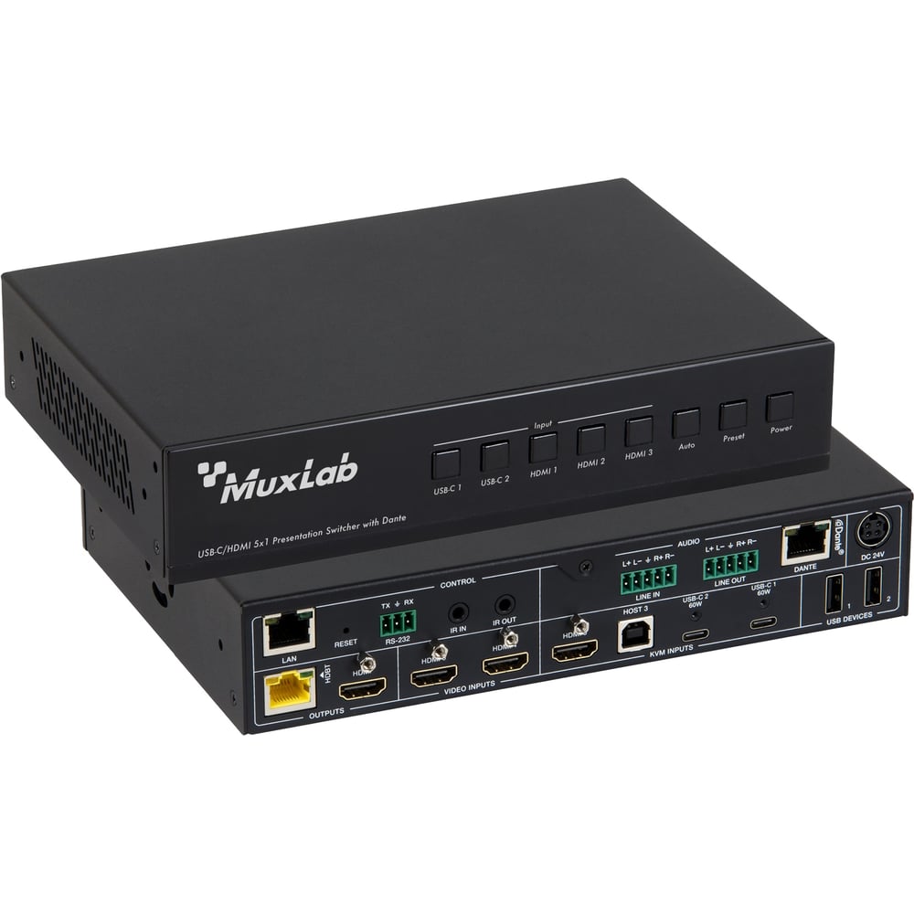 MUXLAB 500533 Usb-C/Hdmi 5X1 Presentation Switcher W/Dante