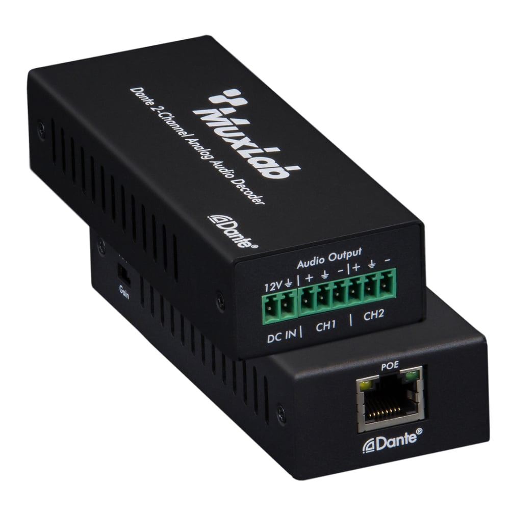 MUXLAB 500552 Dante 2-Channel Analog Audio Decoder