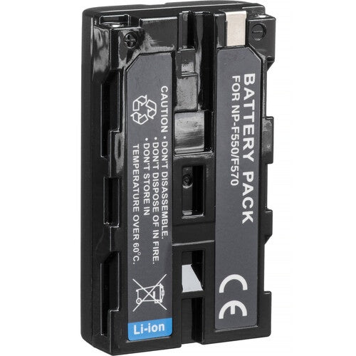 Blackmagic Design BATT-NPF570/CAM lithium-ion battery pack label side with caution and Li-ion markings