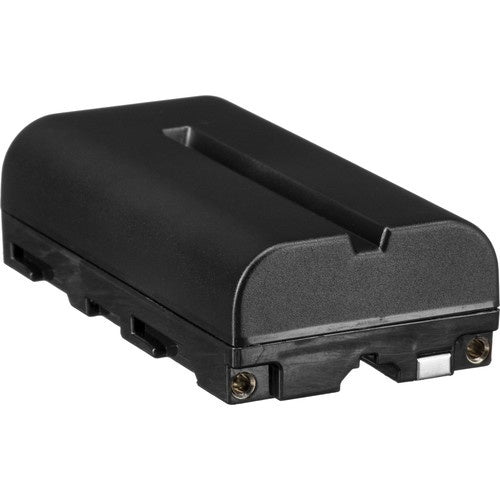 Blackmagic Design BATT-NPF570/CAM battery angled view showing contact terminals and mounting rail