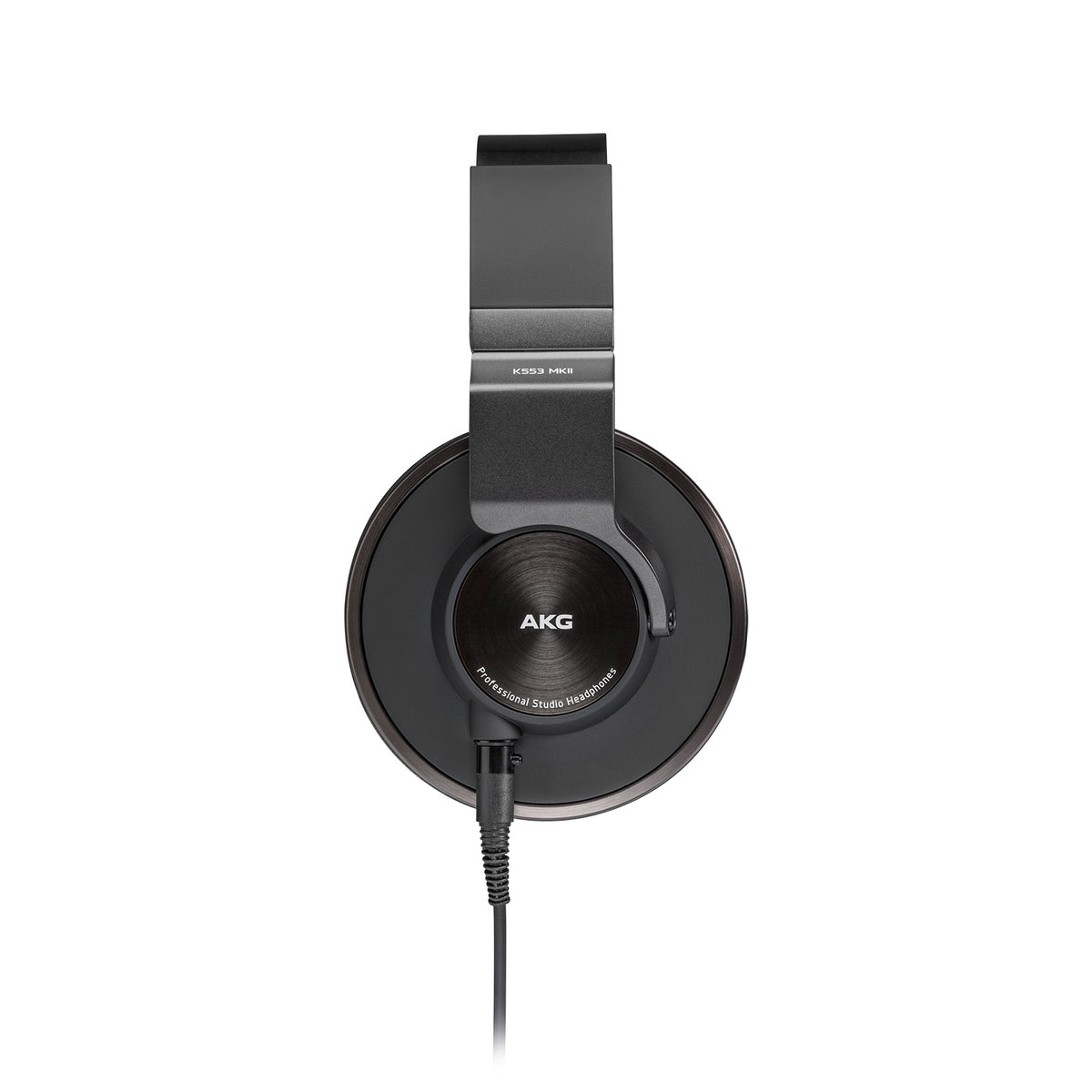 K553 MKII side profile with AKG Professional Studio Headphones earcup badge and K553 MKII yoke marking, AKG