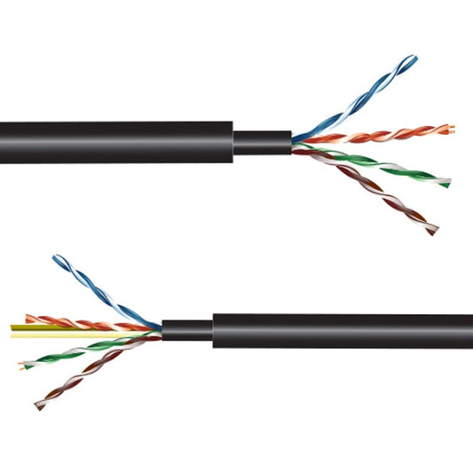 ProCo Sound DURACAT-SOLID2X bulk CAT6 audio snake cable with black jacket stripped to show twisted pairs