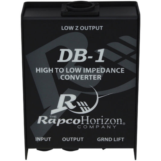RapcoHorizon DB-1 high to low impedance converter top panel with input, output and ground lift labels