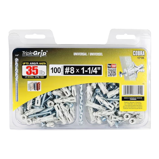 53881_Primacoustic-Broadway-Cobra-Kit-100-Triple-Grip-Wall-Anchors-With-Drill-Bit-100-Pack_ALT1_sqr