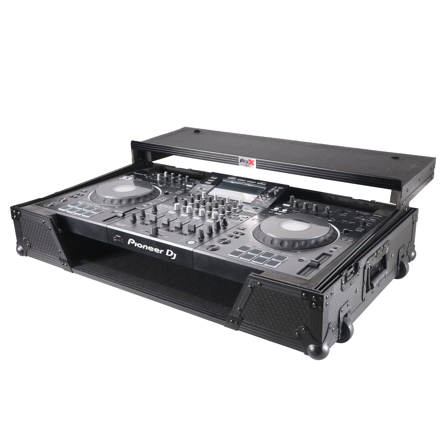 ProX ATA Flight Case For Pioneer XDJ-XZ DJ Controller with 1U Rack Space and Wheels | Black/Black | With Laptop Shelf