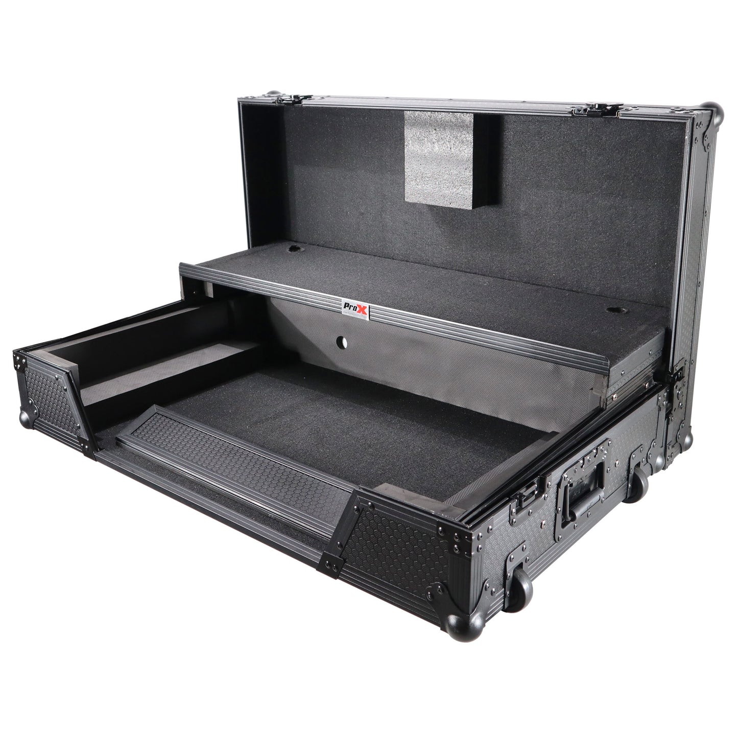 ProX ATA Flight Case For Pioneer XDJ-XZ DJ Controller with 1U Rack Space and Wheels | Black/Black | With Laptop Shelf