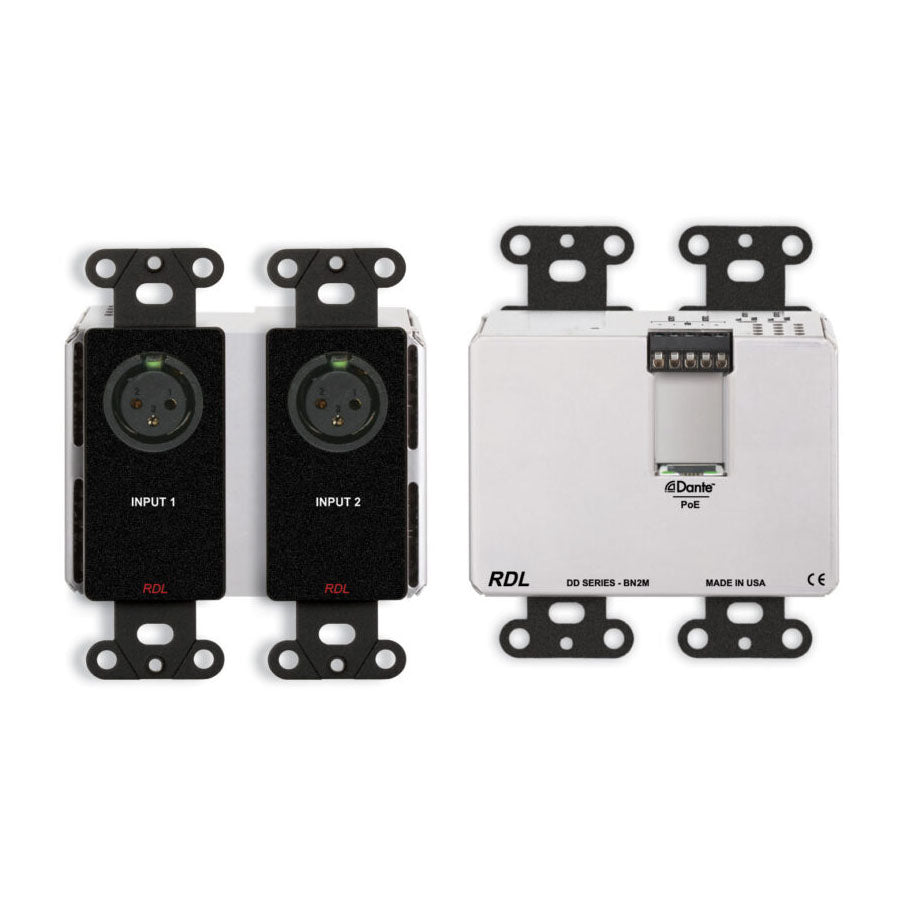 RDL DDB-BN2M Wall-Mounted Bi-Directional Mic/Line Dante Interface 2 x 2