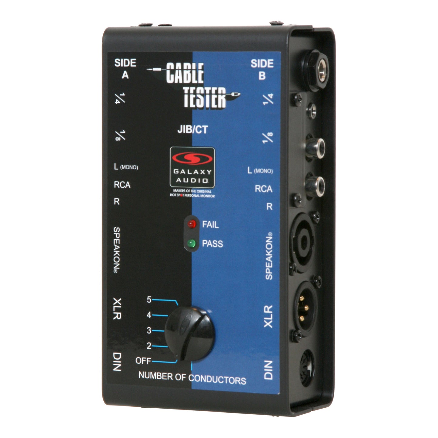 Galaxy Audio JIB/CT Cable Tester front, Side B connections