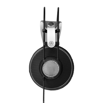 K612 Pro side profile with perforated open-back grille marked AKG Reference Headphones and K612 PRO, AKG