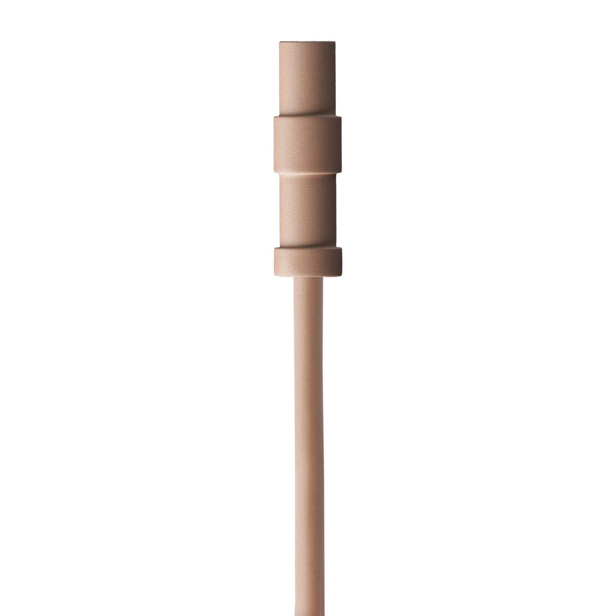 AKG LC82 MD omnidirectional lavalier microphone front view showing beige ribbed capsule housing and matching thin cable, Harman Professional