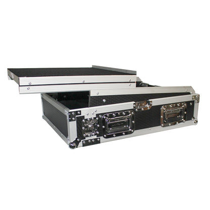 ProX 19" Slant Mixer Flight Case ATA Road Case With Laptop Shelf | 13U | Silver on Black