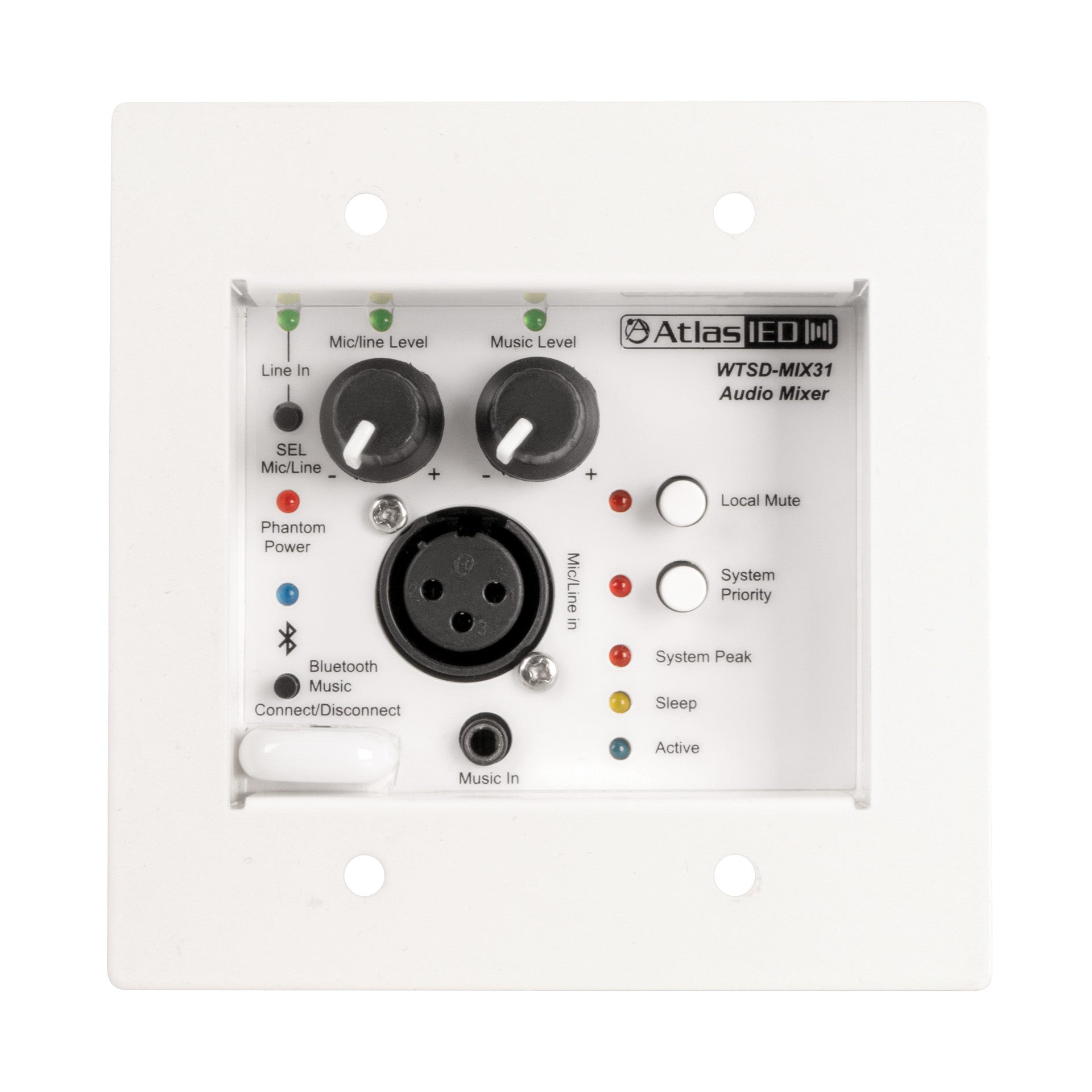 AtlasIED WTSD-MIX31K 3x1 Mic/Line/Aux/Bluetooth Analog Mixer