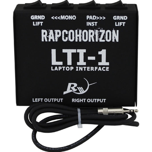 RapcoHorizon LTI-1 top panel labeled GRND LIFT, MONO and PAD INST switches with output cable