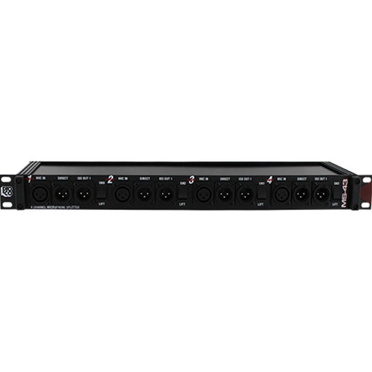 Pro Co MS-43 mic splitter front panel with four numbered channels and ground lift switches