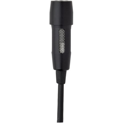 AKG CK99 L cardioid clip-on lavalier microphone in black, front view showing side grille and cable