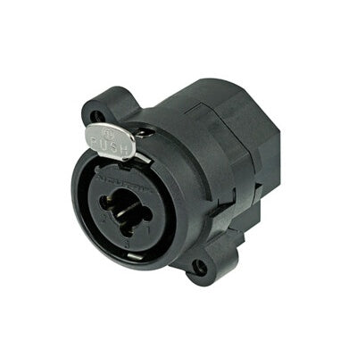 Neutrik NCJ6FI-S combo chassis connector with black housing, XLR female face and 1/4" jack opening