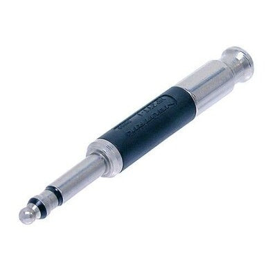 Neutrik NP3TT-1-B TT bantam plug with nickel barrel and black grip, angled full view