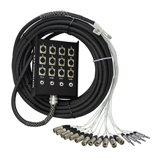 RapcoHorizon NSPL Concert Series audio snake with 12-channel stage box, coiled cable, and XLR fan