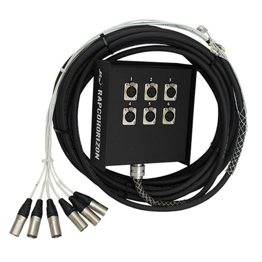 RapcoHorizon NSPL snake stage box with six numbered XLR inputs and male XLR fan-out tails