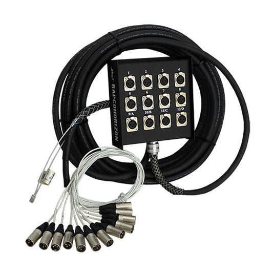 RapcoHorizon NSPL Concert Series audio snake with 12-channel numbered XLR stage box and coiled cable