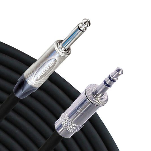 RapcoHorizon NSUM summing cable with 1/4" TS and 3.5mm connectors on coiled black cable