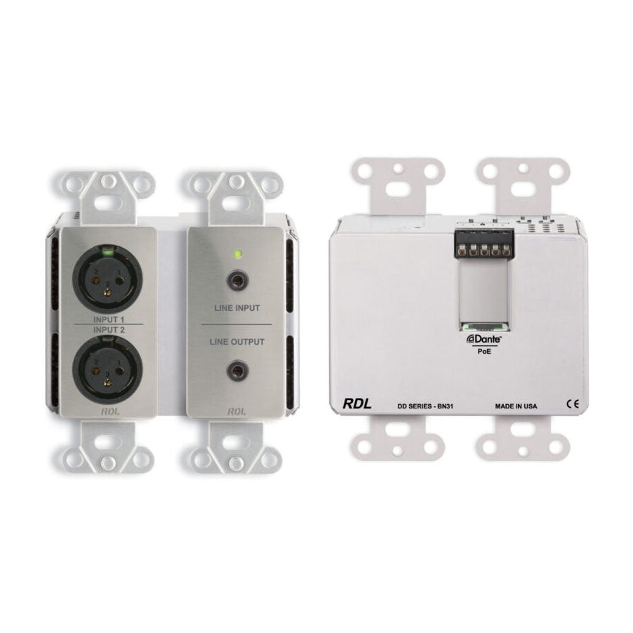 RDL DDS-BN31 Wall-Mounted Bi-Directional Mic/Line Dante Interface 4 x 4