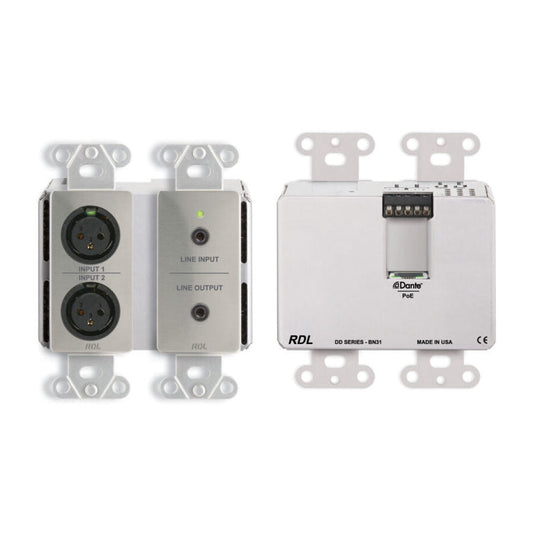 RDL DDS-BN31 Wall-Mounted Bi-Directional Mic/Line Dante Interface 4 x 4