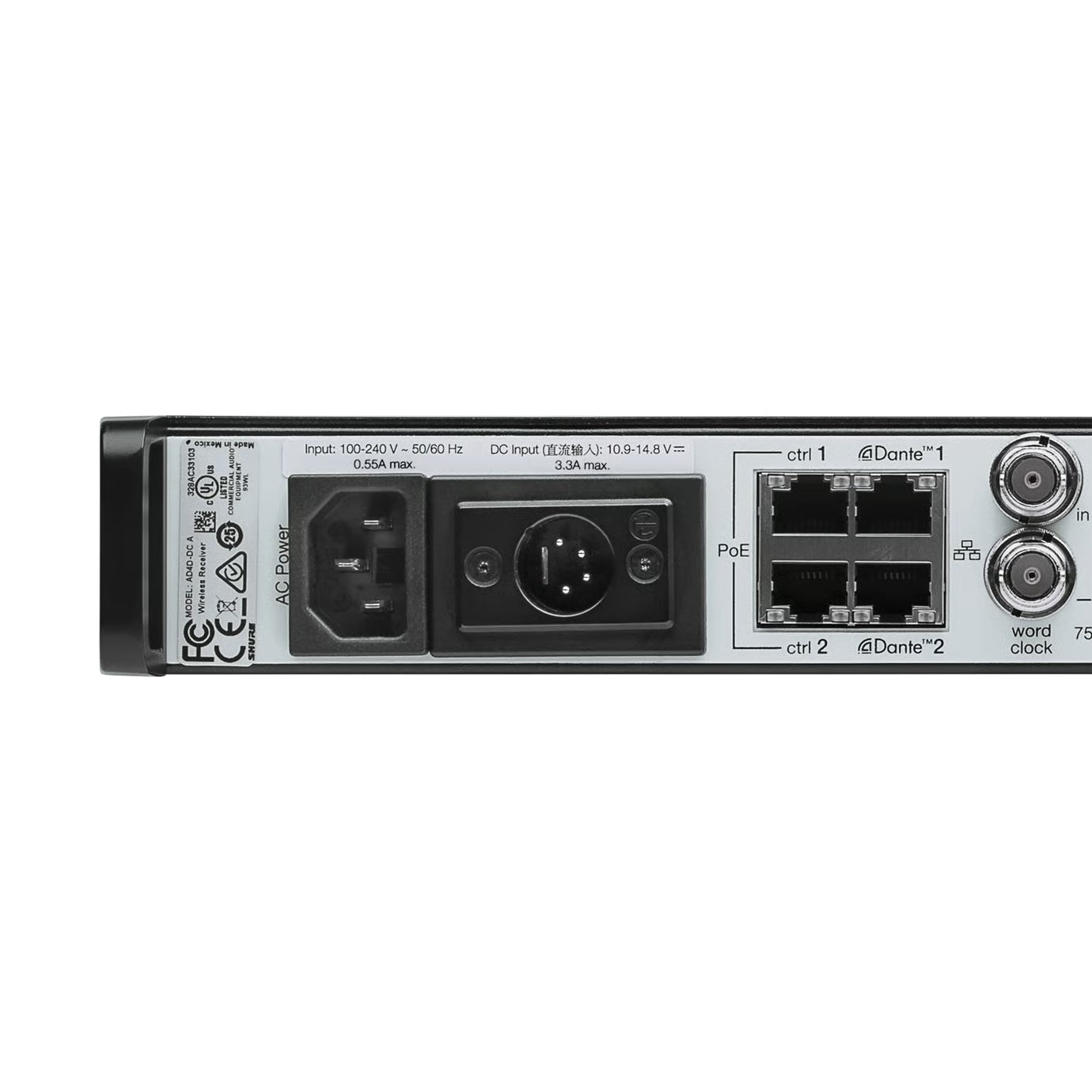 Shure AD4Q 4-Channel Axient Digital Wireless Receiver | Frequency: B (606-810 MHz), Accessories: US Power Supply