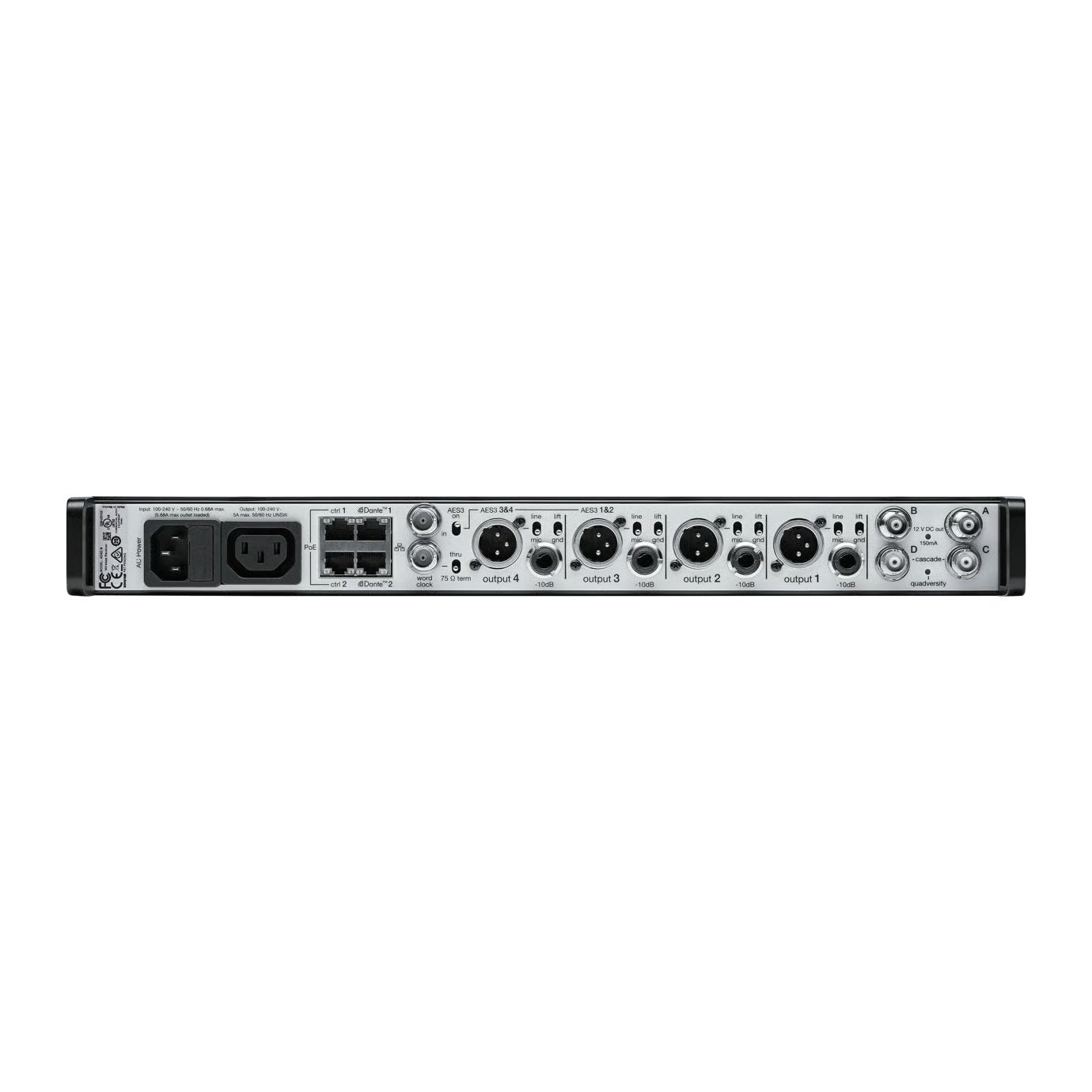 Shure AD4Q 4-Channel Axient Digital Wireless Receiver | Frequency: C (750-960 MHz), Accessories: US Power Supply