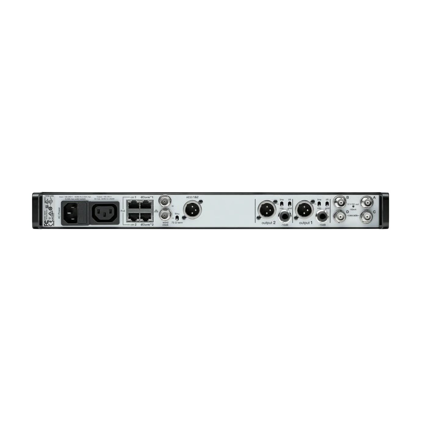 Shure AD4D 2-Channel Axient Digital Wireless Receiver | Frequency: A (470-636 MHz), Accessories: No Accessories
