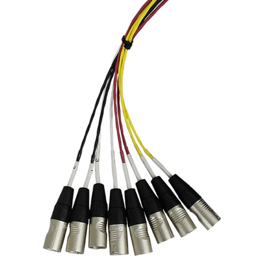 Close-up of ProCo Sound SMAST snake fan-out with eight color-coded male XLR connector tails