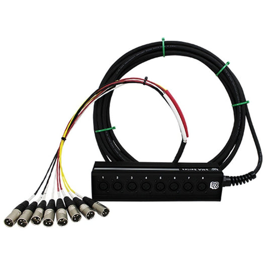 ProCo Sound SMAST 8-channel drop snake with coiled cable, numbered stage box, and male XLR fan-out tails