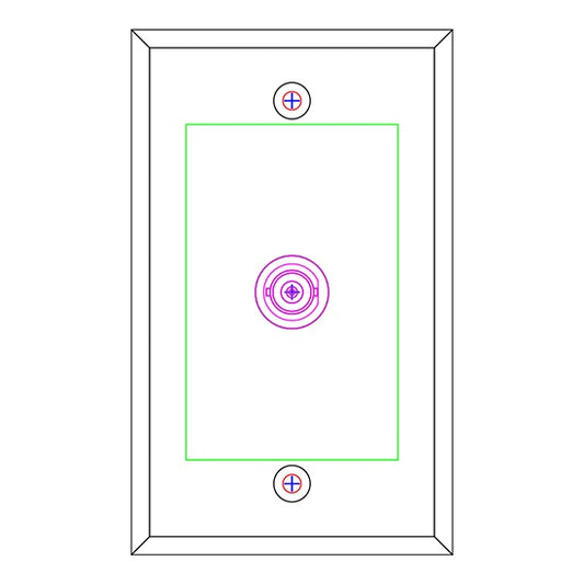 ProCo Sound SP-1BNC single gang stainless steel wall plate line drawing with one BNC feed thru
