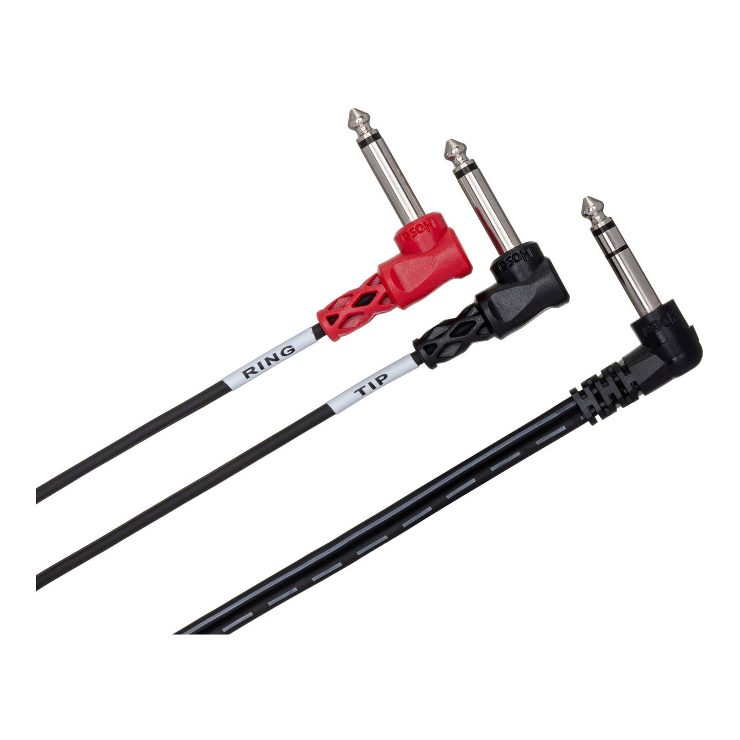 Hosa STP-201RR Right-Angle 1/4 TRS to Dual Right-Angle 1/4 TS Insert Cable ends