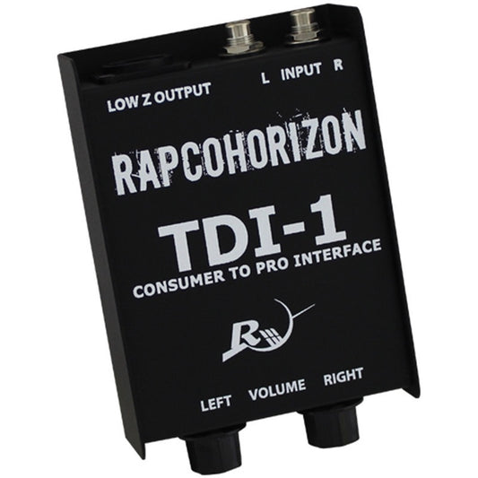 RapcoHorizon TDI-1 stereo tape deck DI box angled view showing labeled top panel and volume knobs