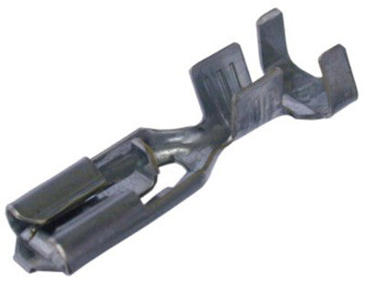 Neutrik NLFASTON spade lug for speakON crimp terminations, angled view of metal crimp barrel