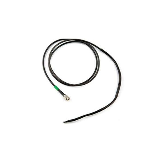 ACOAXTX coaxial antenna cable overall view coiled with green band near the SMA connector and a bare flexible antenna element at the far end, Lectrosonics