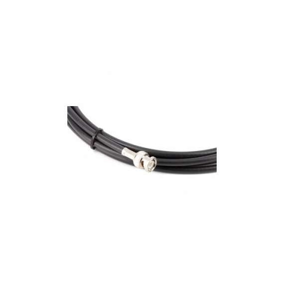 15 ft mini coax RF antenna cable coiled with straight BNC male connector and black jacket, Lectrosonics