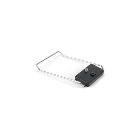 BCWIRE wire belt clip angled view showing stainless steel wire loop and black mounting plate with threaded stud and Phillips screw, Lectrosonics