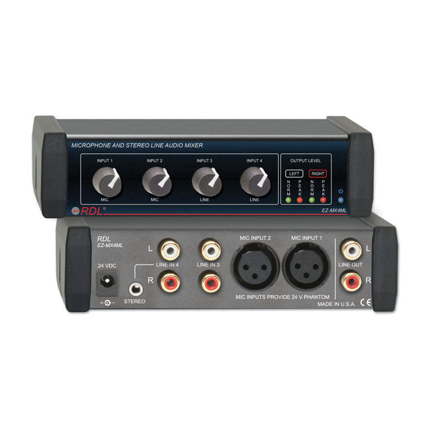 RDL EZ-MX4ML Mic and Stereo Line Audio Mixer - 4X1