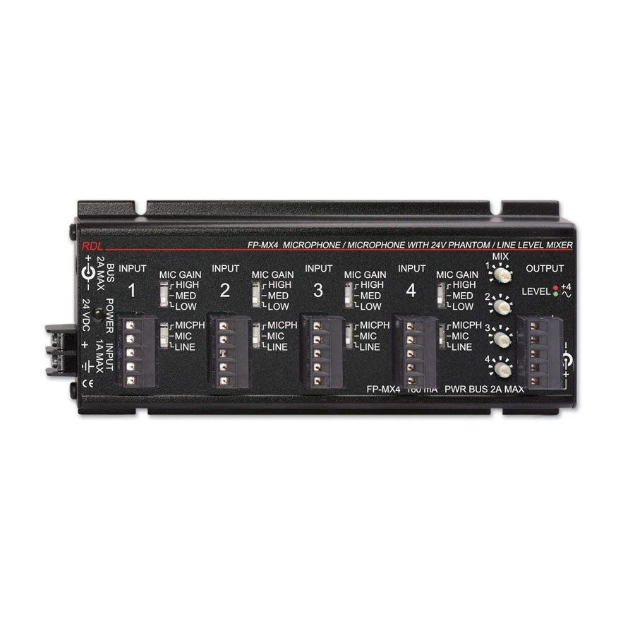 RDL FP-MX4 4 Channel Audio Mixer - Microphone or line input and output