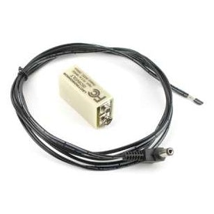 ISO9VOLT isolated battery eliminator overall view with cream 9V-style module and coiled black cable ending in a barrel connector, Lectrosonics