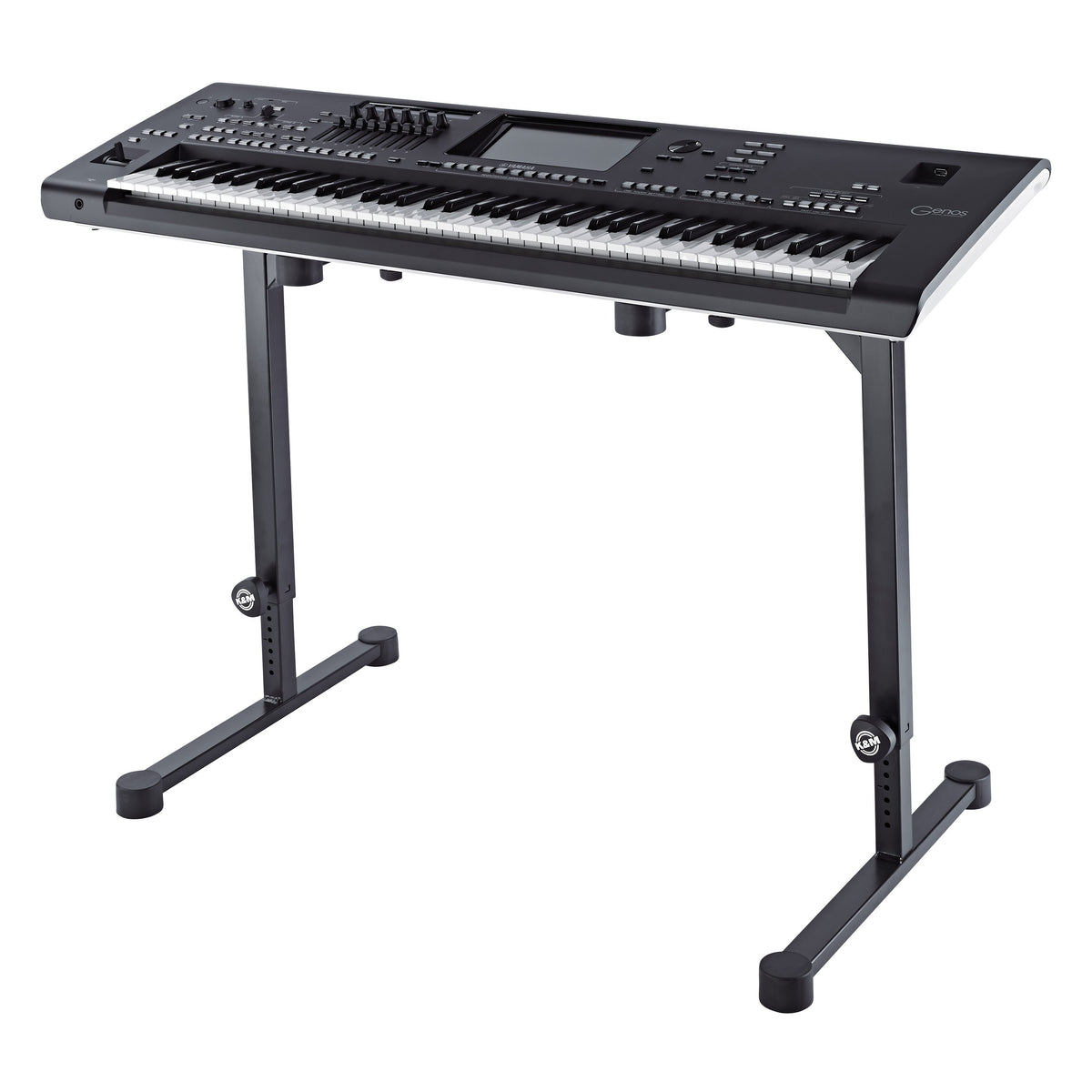 18810 Omega keyboard stand in use supporting a Yamaha Genos arranger keyboard at playing height, K&M