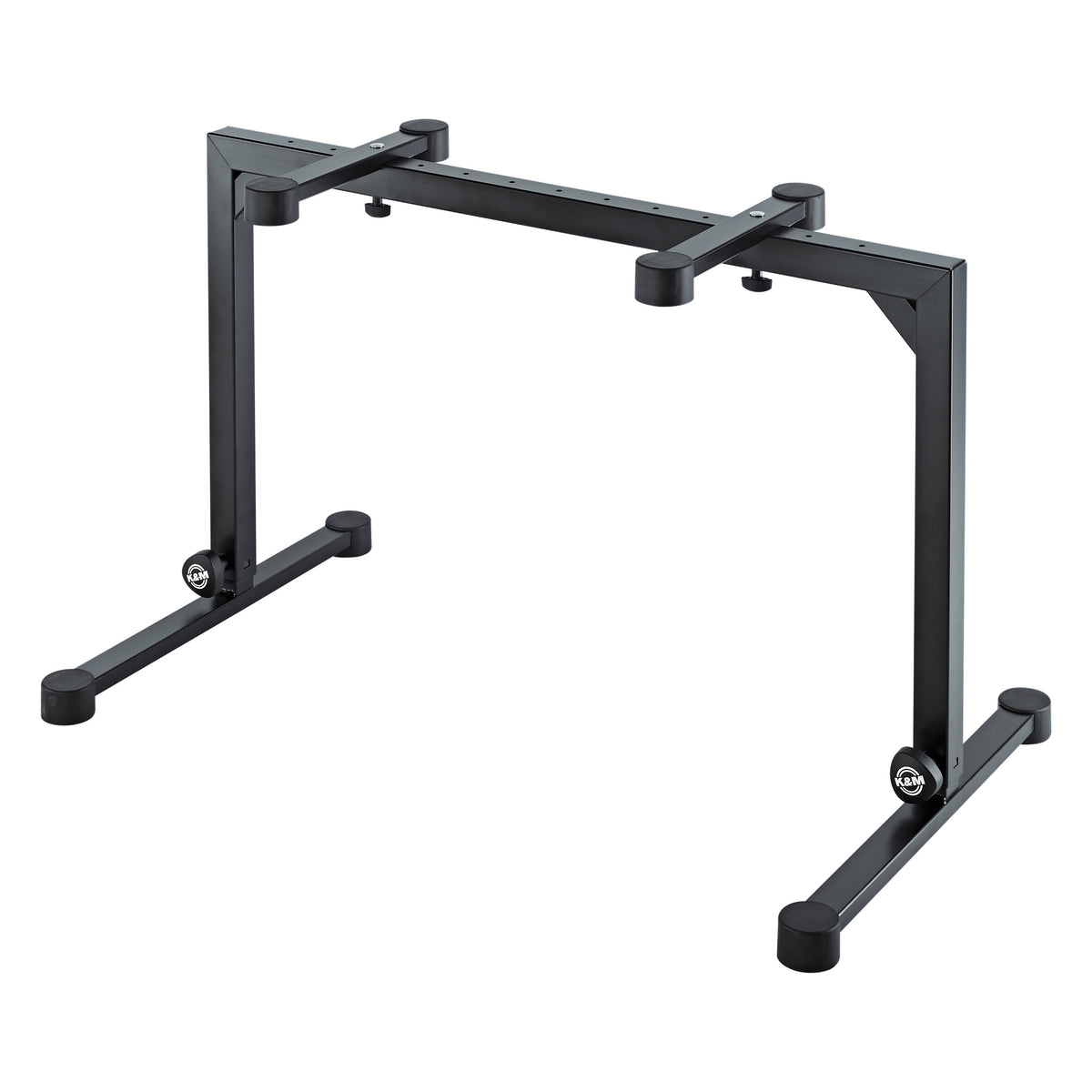 18810 Omega keyboard stand at lowest height setting with legs fully retracted and K&M knobs near the feet, K&M