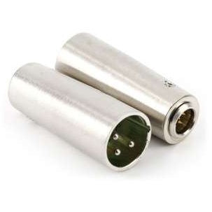 MCA5X TA5F to XLR adapter pair showing 3-pin male XLR end and TA5F end on nickel-plated barrels, Lectrosonics