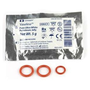 WM transmitter replacement O-ring set with three orange-red silicone O-rings in graduated sizes beside a 5 g Vaseline petroleum jelly packet, Lectrosonics